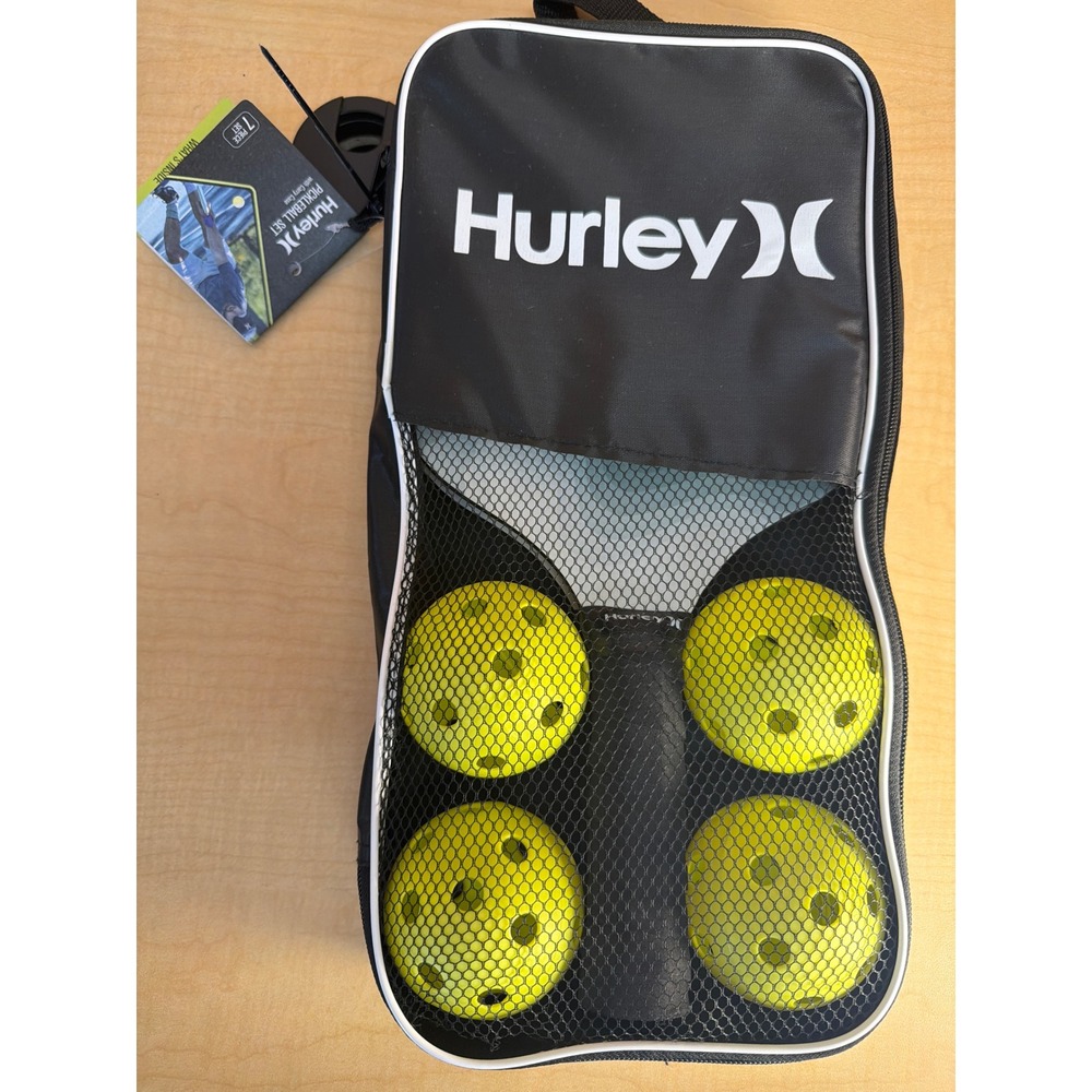 Hurley Pickleball Set 7 Piece 2 Paddles 4 Balls Carry Case Black White New